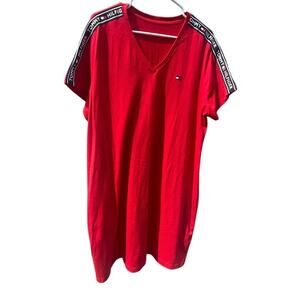 Tommy Hilfiger Women’s 1X Red Logo V-Neck T-Shirt Dress Casual Short Sleeve